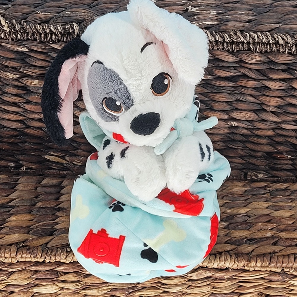 Disney Babies 101 Dalmatians Patch Plush Puppy Dog 10" Blue Swaddle Blanket